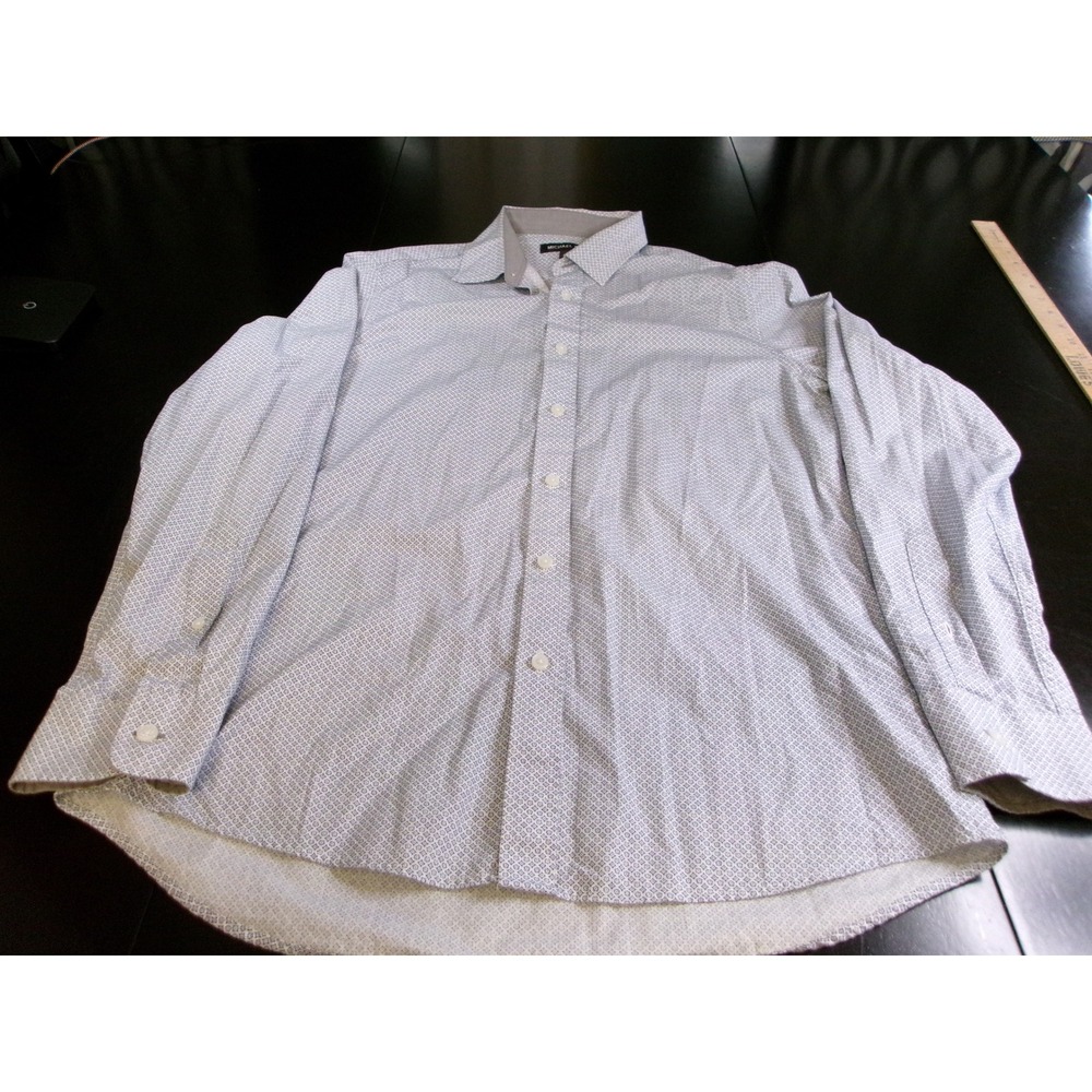Michael Kors Mens Blue White Geometric Diamond Print Button Down Shirt Medium‎